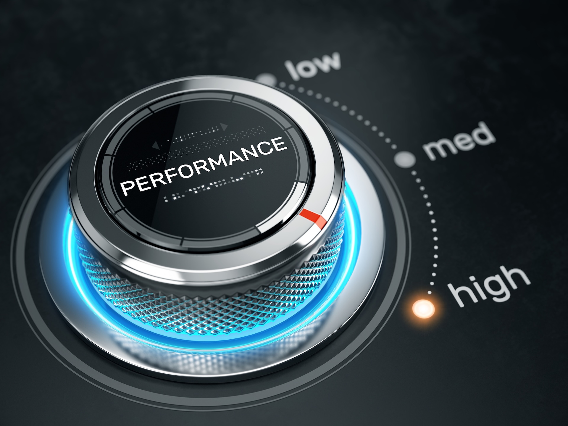 Performance level control button on high position. 3d rendering